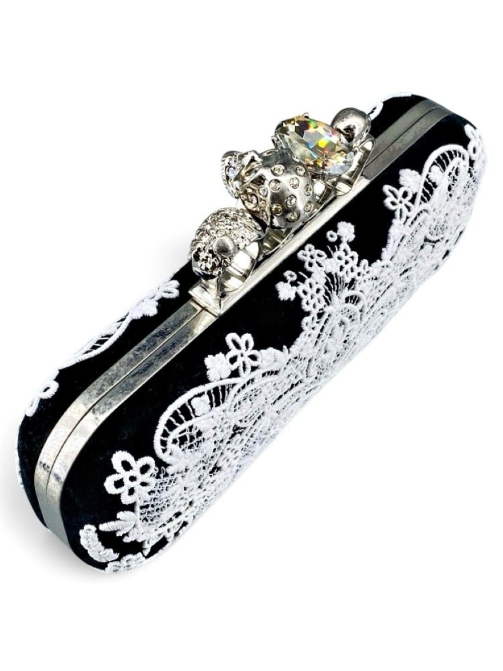 🛍️ Alexander McQueen Authentic Black and White Velvet Knuckle Box Clutch